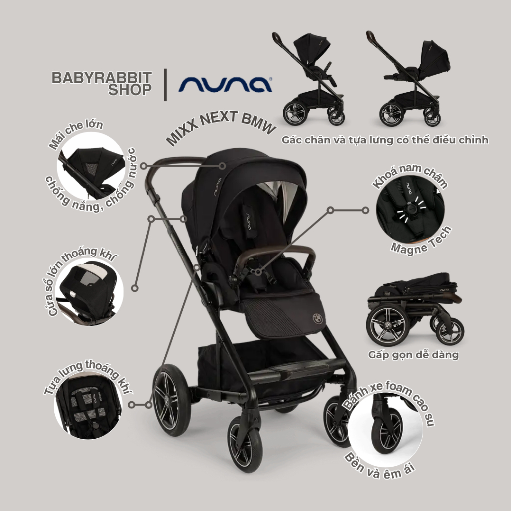Xe đẩy 2 chiều siêu xịn cho bé NUNA MIXX NEXT BMW 2025 dùng cho bé từ sơ sinh đến 35KG