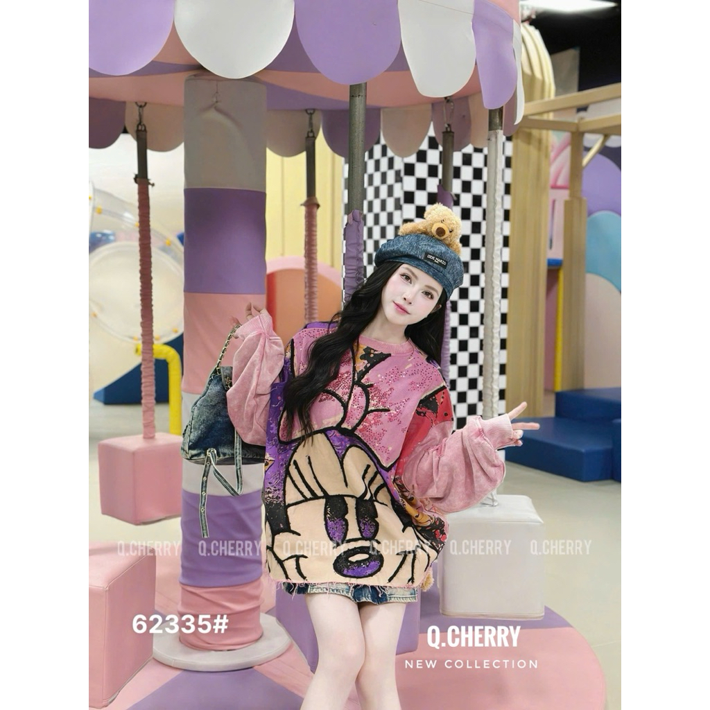 Áo Thun Pluto Và Mickey Tay Tua Rua Đính Cườm QC 62335