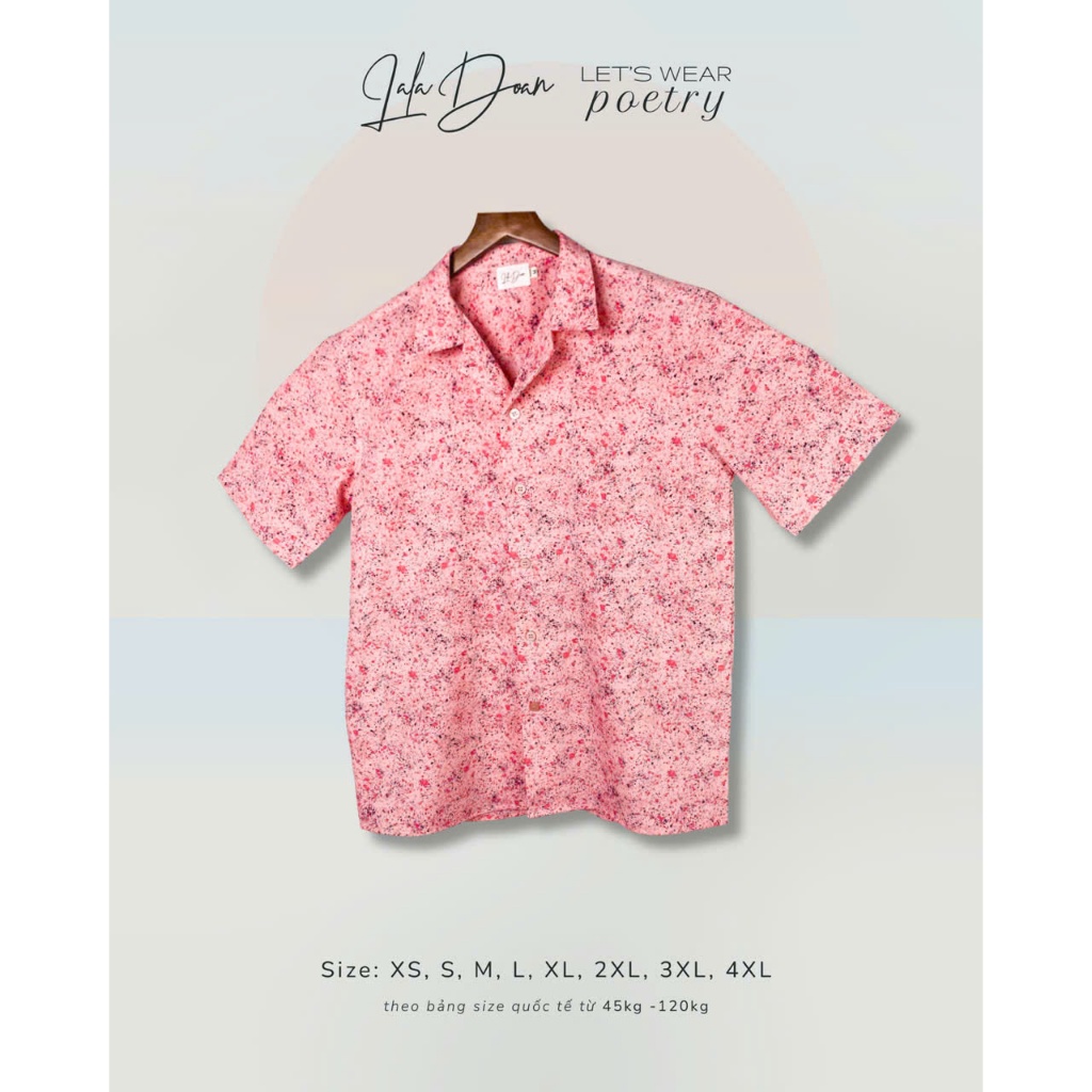 Áo Sơ Mi Unisex Nam Cotton Họa Tiết Cuban Shirt Pink Dust