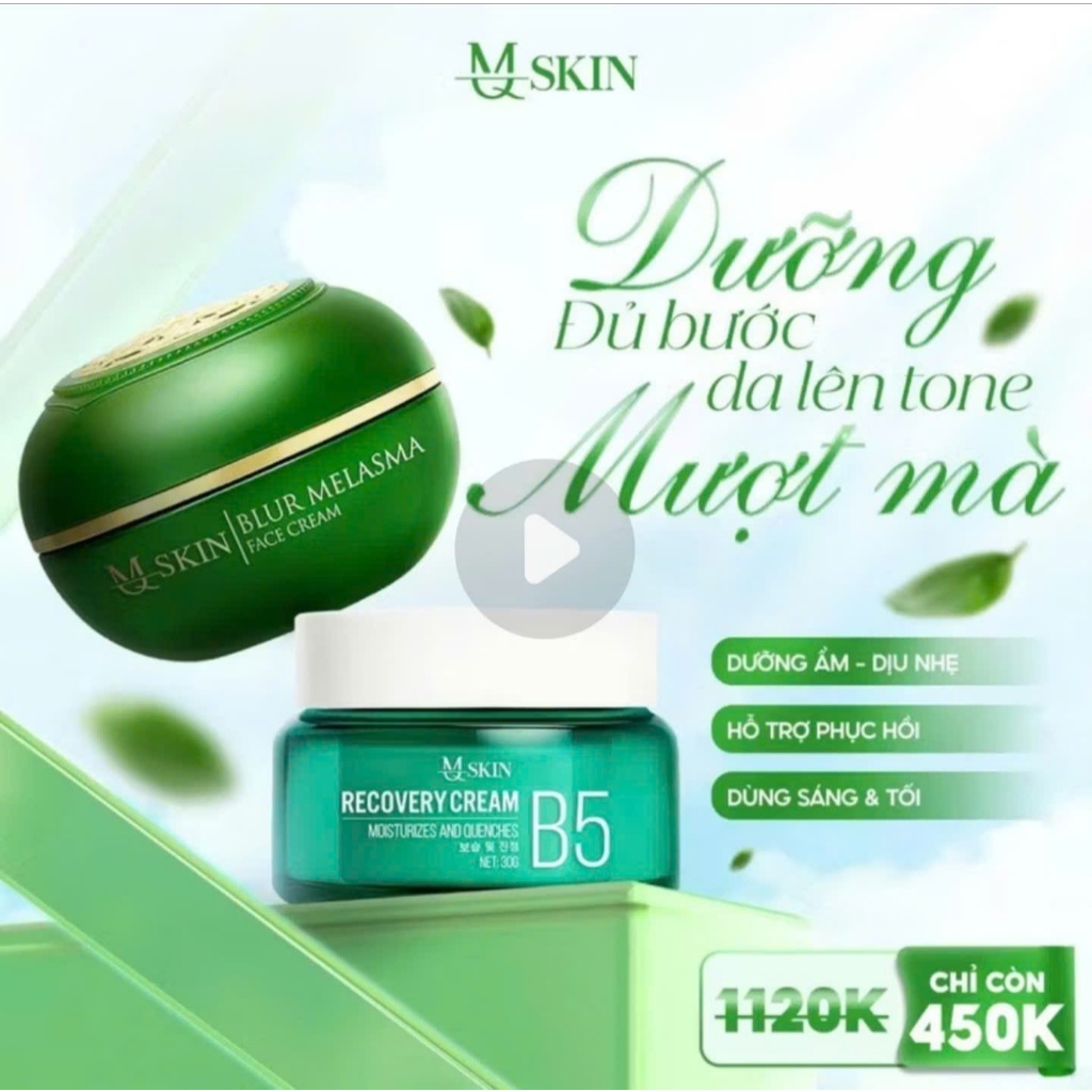 Combo Mờ Nám Sáng Da MQ SKIN B5 Phục Hồi Ban Ngày và Kem Melasma Ban Đêm MQ SKIN Chính Hãng