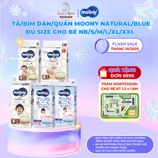 Tã Dán/Quần Moony Natural, Dịu Nhẹ/ Blue - Sợi Bông Organic Siêu Mềm Thoáng Size NB/S/M/L/XL/XXL