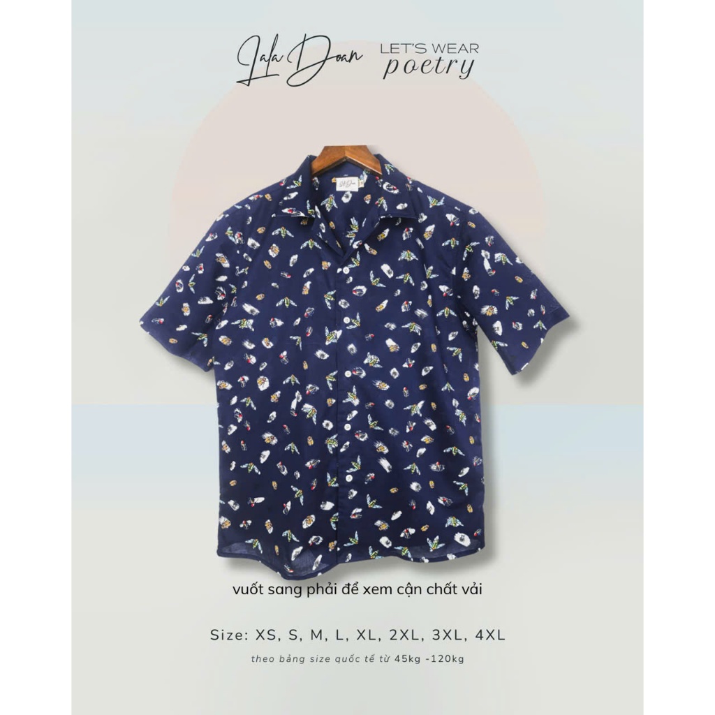 Áo Sơ Mi Unisex Cotton Cuban Shirt Beetles