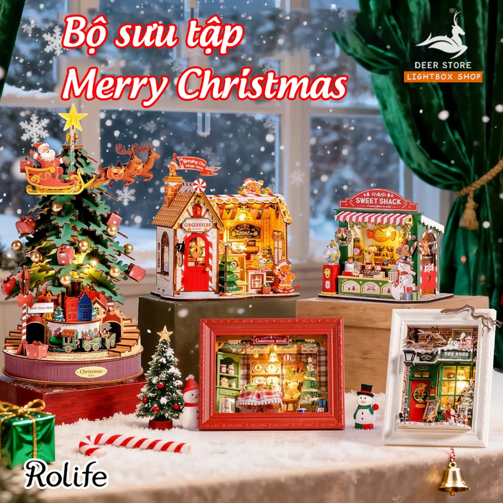 Bộ sưu tập Giáng Sinh Merry Christmas của Rolife Robotime Năm 2025 Có Đèn LED.