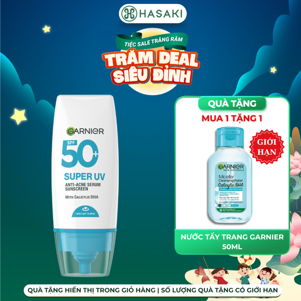[DAILY] Serum Chống Nắng Garnier 12H Kiềm Dầu & Hỗ Trợ Giảm Mụn 30ml Serum Sunscreen SPF50+ PA++++ Hasaki