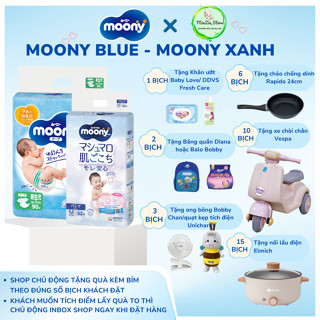 Tã Bỉm Moony xanh Blue cộng miếng/ tiêu chuẩn Nhật đủ size dán và quần cho bé