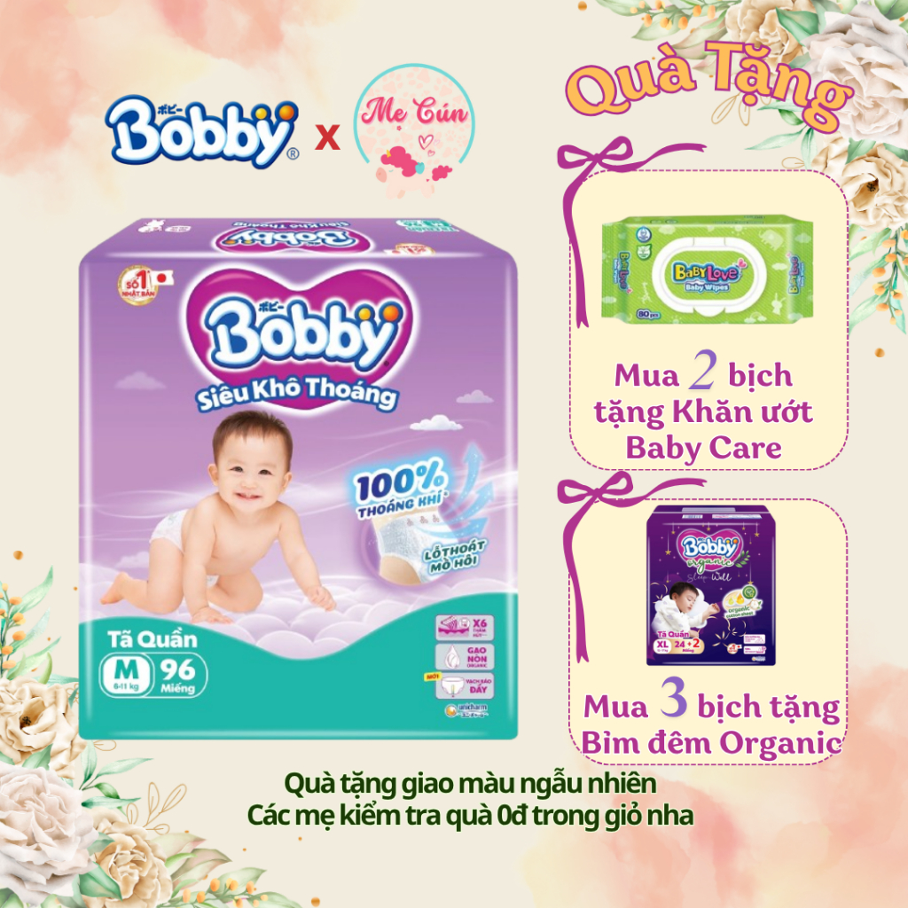 Tã quần Bobby Ultra Mẫu mới Siêu khô thoáng M96/L88/XL76/XXL70 cho bé thoải mái cả ngày