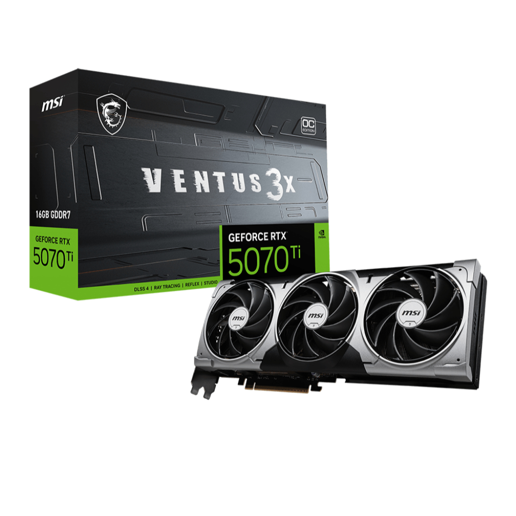 Card Màn Hình MSI GeForce RTX 5070 Ti 16GB VENTUS 3X OC – Hiệu Năng Mạnh Mẽ, Tản Nhiệt 3 Quạt, Chơi 