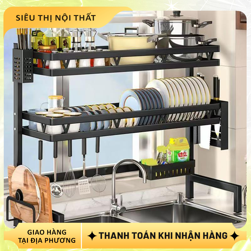 Kệ Đựng Bát Đĩa Trên Bồn Rửa Giá Để Chén Đĩa 1/2 Tầng Đa Năng Khung Thép Sơn Tĩnh Điện Chống Gỉ