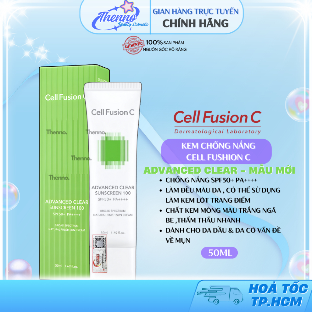Kem Chống Nắng Phổ Rộng Kiểm Soát Dầu Mụn Cell Fusion C Advanced Clear Sunscreen 100 SPF50+ PA++++ 5