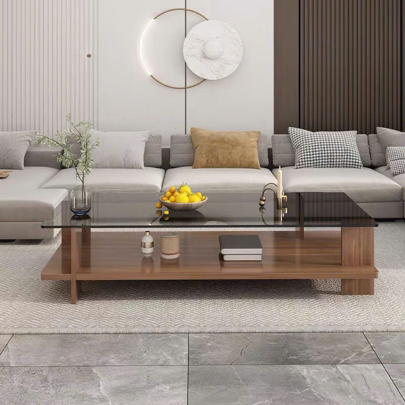 Bàn Trà Kính Cường Lực Chân Gỗ Hiện Đại – Bàn Sofa Phòng Khách Sang Trọng | BigBuy360 - bigbuy360.vn