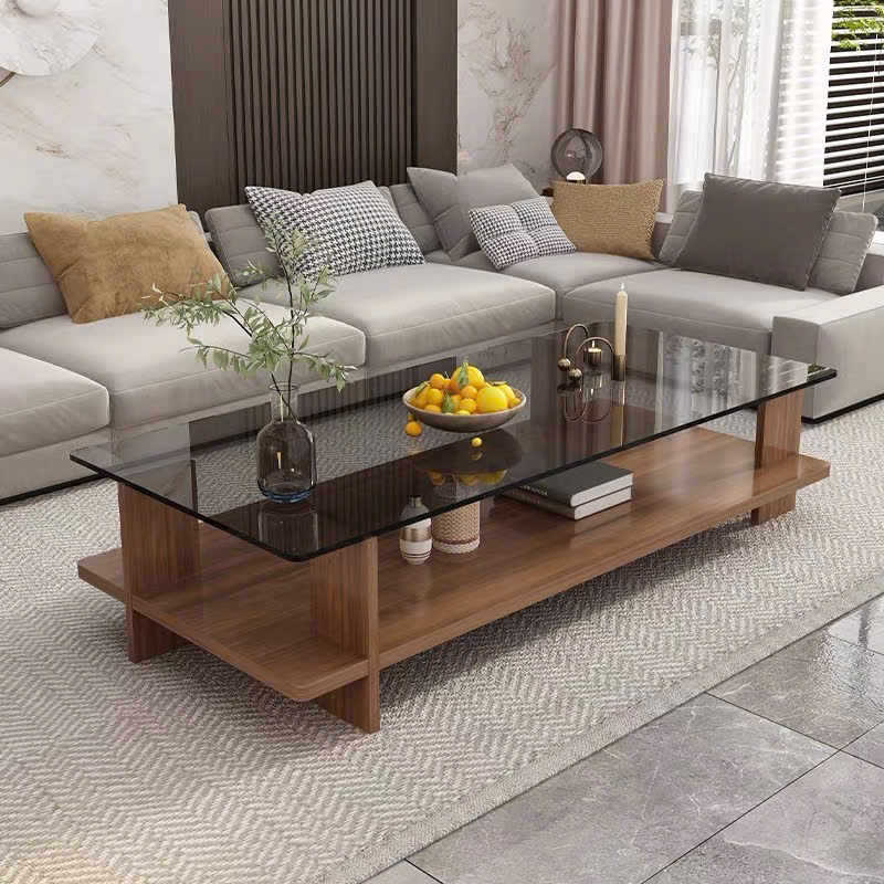 Bàn Trà Kính Cường Lực Chân Gỗ Hiện Đại – Bàn Sofa Phòng Khách Sang Trọng | BigBuy360 - bigbuy360.vn