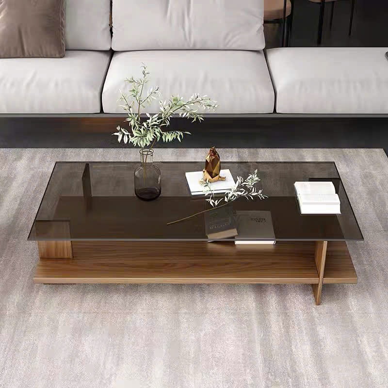Bàn Trà Kính Cường Lực Chân Gỗ Hiện Đại – Bàn Sofa Phòng Khách Sang Trọng | BigBuy360 - bigbuy360.vn