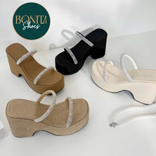 NS4 Dép đế xuồng nữ 2 quai đa sáng 8 cm - Bonita Shoes BM250