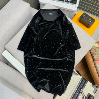 Áo phông nhung nam đính đá tay lỡ co dãn 4 chiều