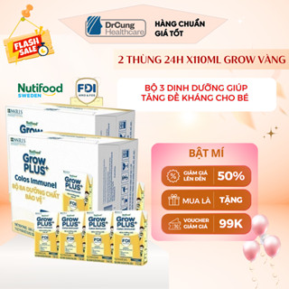 2 Thùng GROW VÀNG 24 Hộp 110ml Sữa Dinh Dưỡng Nutifood GrowPLUS+ Sữa Non Immunel - Tăng Đề Kháng (48 Hộp x 110ml)