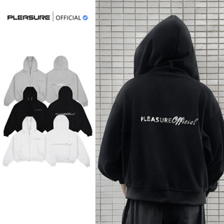   Không Xù Lông  Áo Khoác Hoodie Boxy Zip PLEASURE Vải 2 Da Logo Tráng Gương Kim Loại PL29 Form Dáng Rộng Unisex 