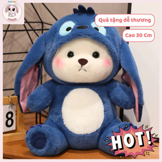 Gấu Bông Lena Stitch Xanh, Thú Nhồi Bông Hình Gấu Lena Stitch tai dài Màu Xanh Dễ Thương 30cm MSP 74