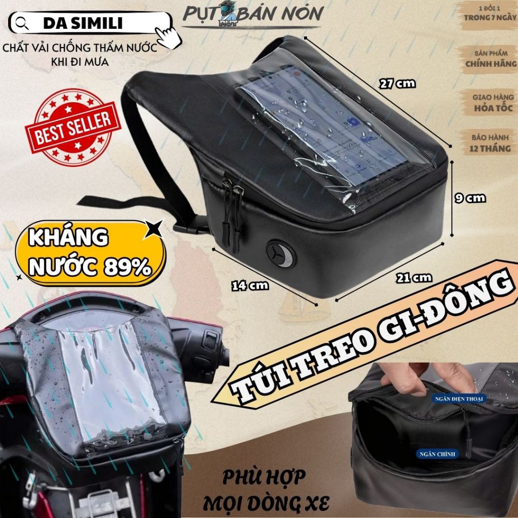Túi Xe Máy GRAB Treo Ghi Đông Da Cao Cấp Kháng Nước Nhẹ Đựng Điện Thoại Chống Cướp Giật, Đi Phượt, Giao Hàng Tiện Lợi