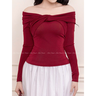 AD13 - Áo Thun Nữ Dài Tay Trễ Vai Xoắn Ngực Dáng Ôm Body Chất Thun Nhũ Siêu Co Giãn Mềm Mịn