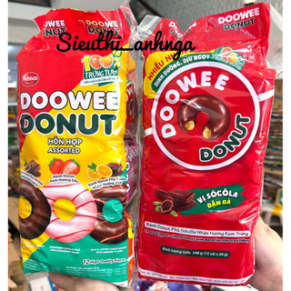  Bánh Donut Doowee Phủ Socola Hỗn Hợp Nhân Kem Trứng Bịch 348g  12 chiếc x29g  