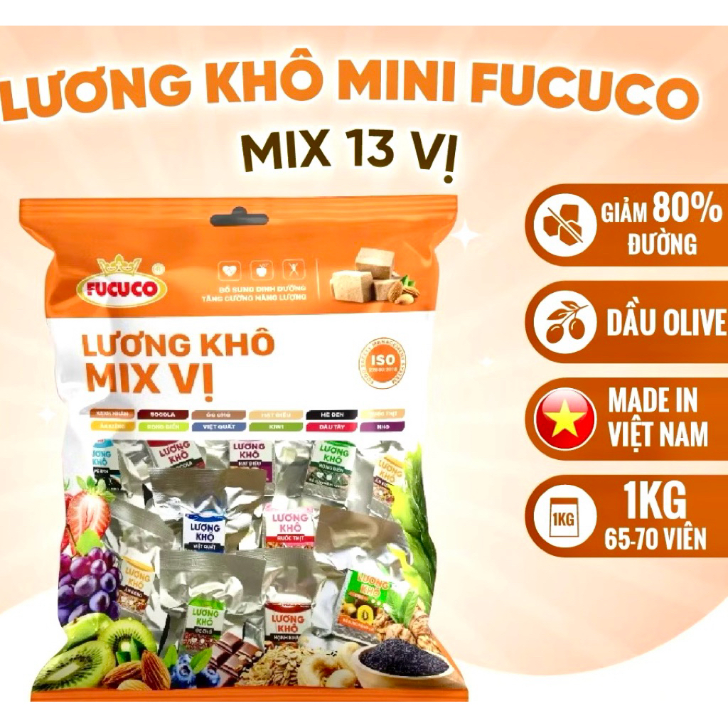  1kg lương khô mix 12_13 vị viên mini hạt dinh dưỡng ngũ cốc và trái cây thơm ngon bổ dưỡng 