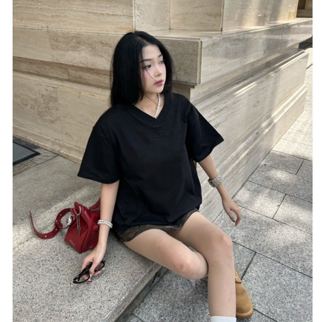 Áo Thun Boxy Cổ V-Neck Valley Nevasome Thêu Nổi Cotton 250gsm Local Brand Tay Lỡ Form Boxy Rộng Nam Nữ | BigBuy360 - bigbuy360.vn