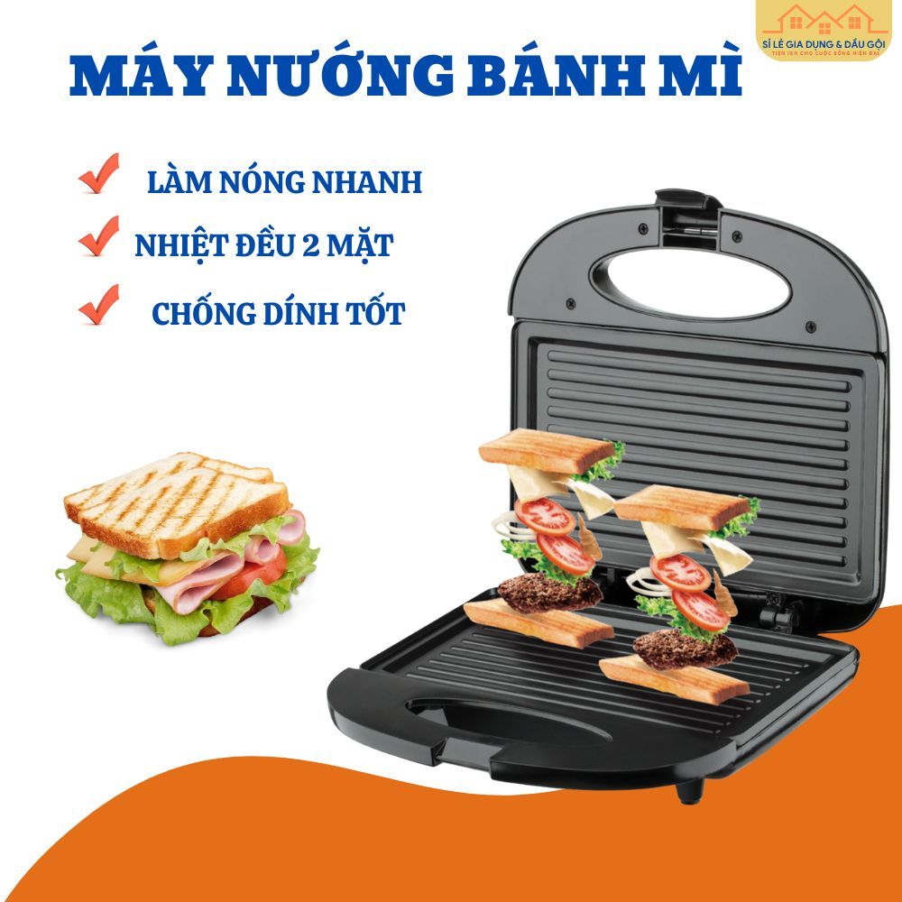 Máy Ép Nướng Bánh Mì 750W – Làm Bánh Kẹp, Nướng Sandwich Tiện Dụng, Chống Dính