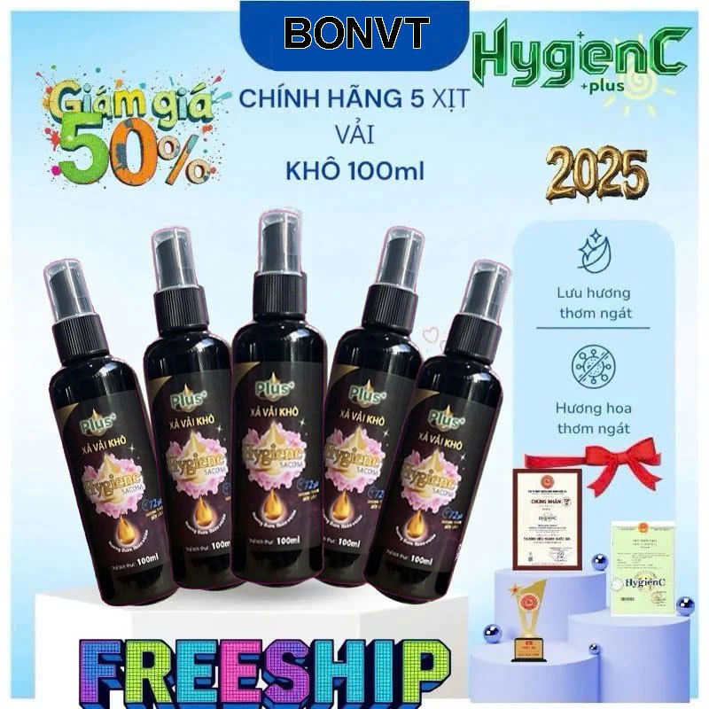 ( Tặng 1 ) Combo 5 chai Nước xả vải khô HygienC 100ml, xịt tiện lợi