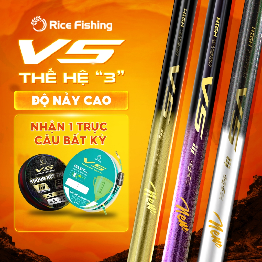 Cần câu đài V5 Thế hệ 3 Rice Fishing Carbon 30T & 40T Nâng cấp phiên bản mới 2025