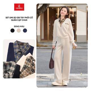 Đồ bộ nữ CARDINA  tách sét vải umi kiểu dáng thể thao áo bo gấu phối cổ quần suông 5ANF32 5QDT32 