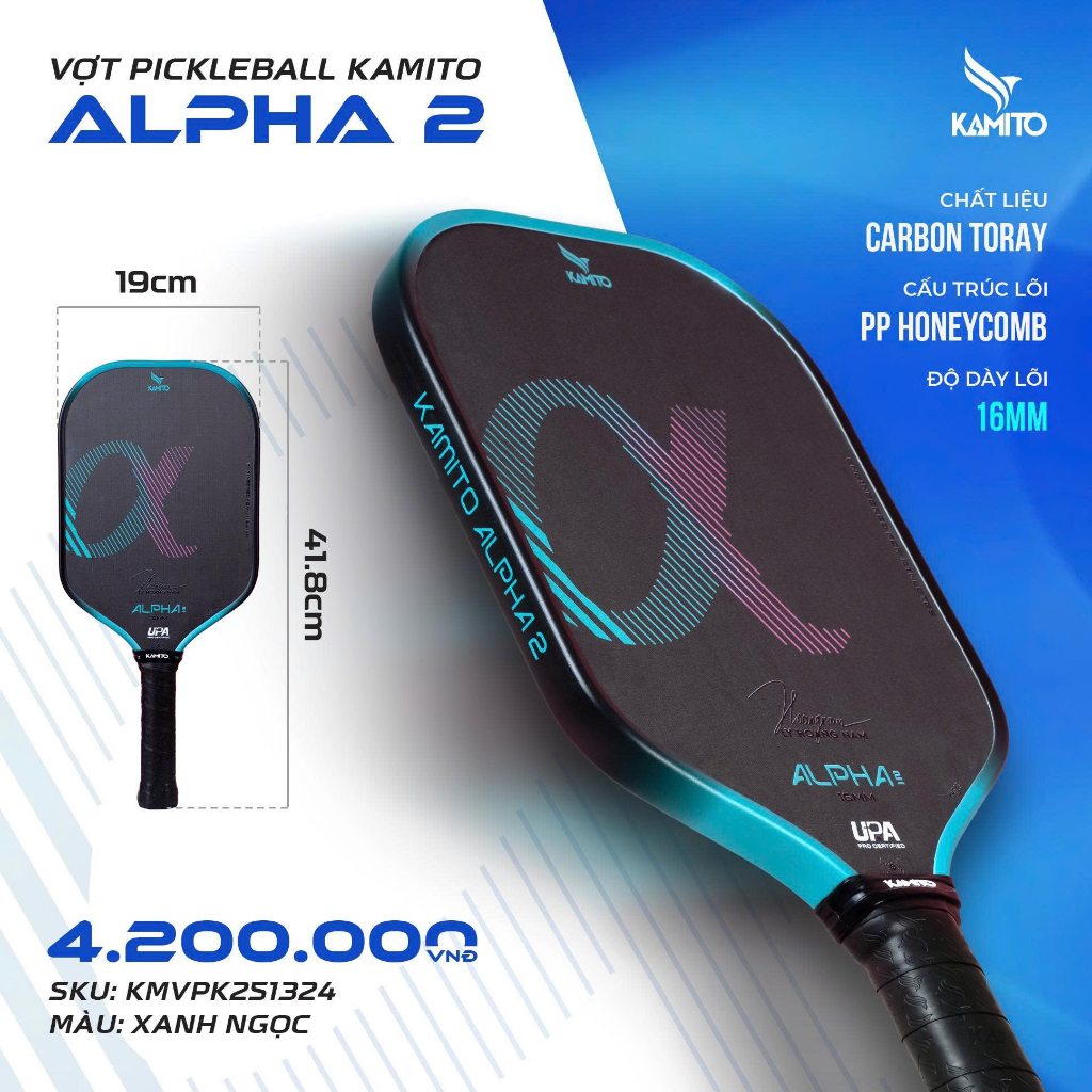 Vợt Pickleball Kamito Alpha 2 – Bản mới 2025 | Vợt thi đấu chuẩn UPA – Sơn Hà Pickleball –Tặng cuốn 