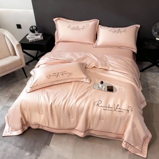  Bộ chăn ga gối lụa thái họa tiết sang trọng chăn hè trần bông cao cấp set drap ra giường nệm 4 món mềm mịn thoáng mát 