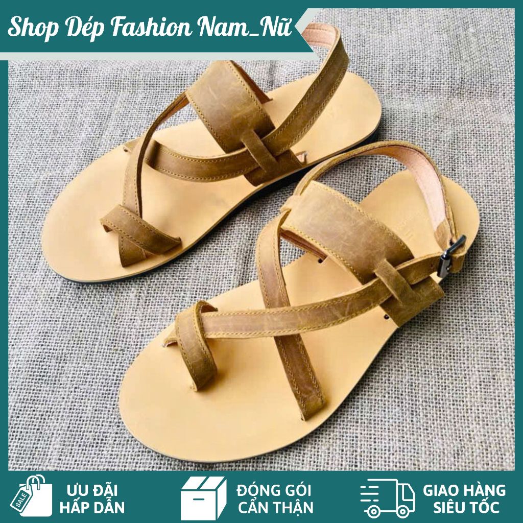 Dép sandal nam quai chéo da mềm dép học sinh xỏ ngón thời trang trẻ năng động