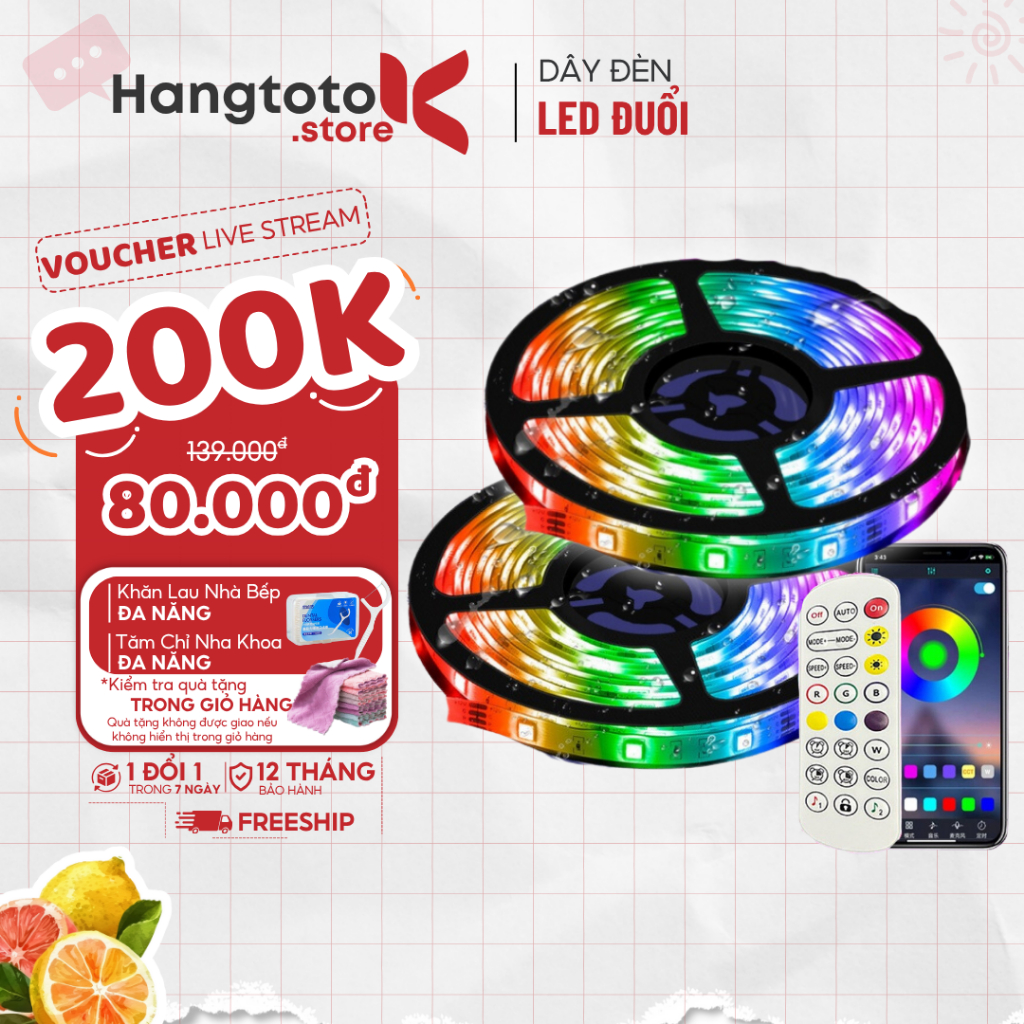 Dây LED RGB 5m, 16 Triệu Màu, Điều Khiển Bằng Điện Thoại, Đèn LED Nháy Theo Nhạc, Trang Trí Decor Phòng