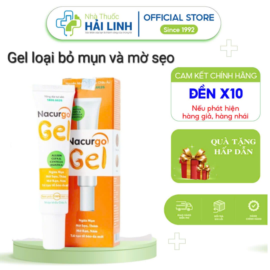 Gel loại bỏ mụn và mờ sẹo Nacurgo Gel ⚡ Tặng quà ⚡ Tuýp 20g Giảm mụn mờ thâm Hiệu quả