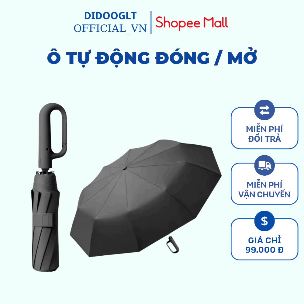 Ô Dù Che Mưa Đi Nắng DIDOOGLT - Ô Mini Mở Tự Động 2 Chiều Cỡ Lớn Khung Chăn Gió Chắc Chắn Có Tay Cầm Tiện Lợi