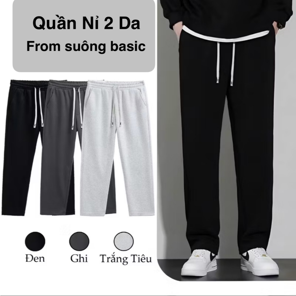 Quần Nỉ 2 Da Ống Suông Nice 90 Fashion Vải Dày Mịn Basic Dễ Phối Đồ Phong Cách Menswer