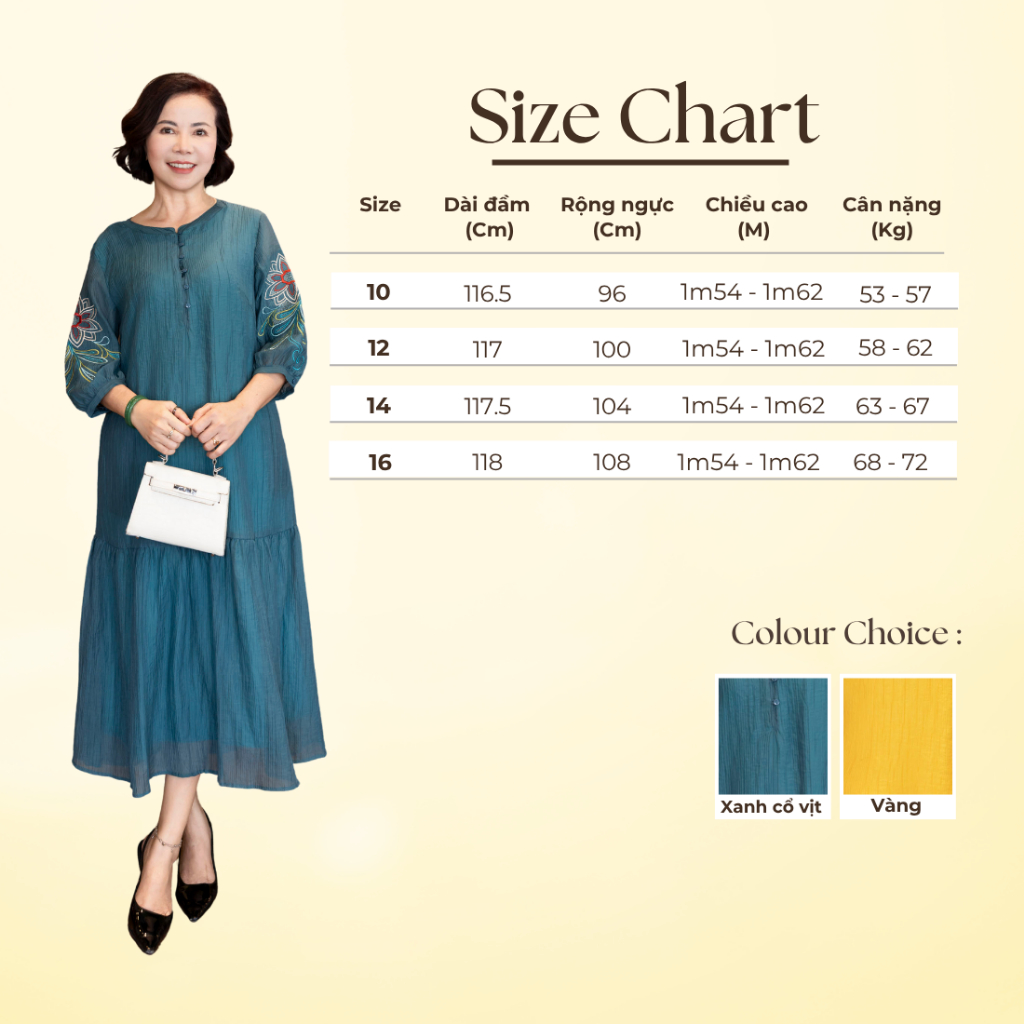 M COLLECTION | Váy Đầm Maxi Đuôi Cá Nữ Trung Niên Tặng Mẹ Cài Nút Thun Xốp Thêu Hoa Tay Lỡ D12778 | BigBuy360 - bigbuy360.vn