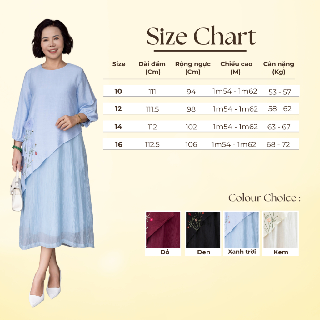 M COLLECTION | Váy Đầm Nữ Trung Niên Tặng Mẹ Phom Suông Lụa Hàn Nhẹ Mặc Thoáng Mát Thêu Hoa D12354 | BigBuy360 - bigbuy360.vn