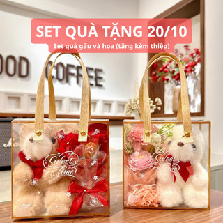 [DUY NHẤT 3SET - XẢ] Set quà tặng người yêu 20/10, bộ quà tặng gấu và hoa Valentine người yêu ý nghĩa tặng kèm hộp