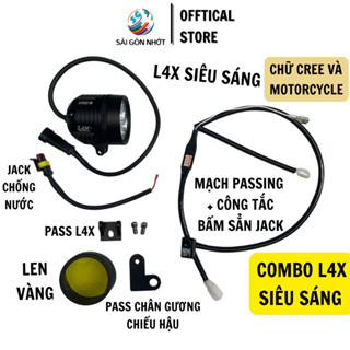 SGN6 COMBO ĐÈN TRỢ SÁNG L4X CREE, MOTORCYCLE 35W, Gắn nhiều dòng xe, Công Tắc, Mạch Passing, Kèm 2 Pat, Len Vàng