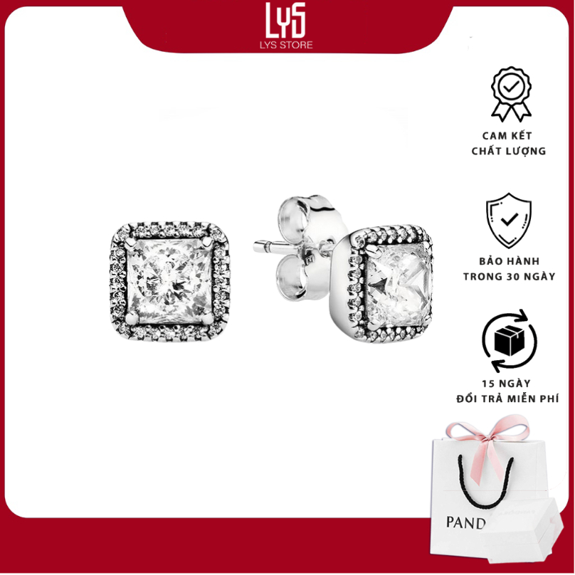 Khuyên tai bạc nữ Lys Square Sparkle Halo Stud 3048SV
