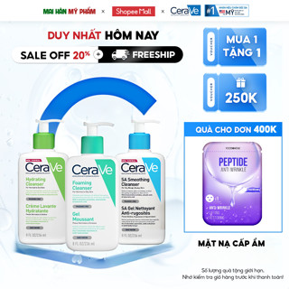 Sữa rửa mặt Cerave Foaming, Hydrating, SA Smoothing Cleanser cho da dầu mụn, khô, nhạy cảm 88ML - 236ML - 473ML