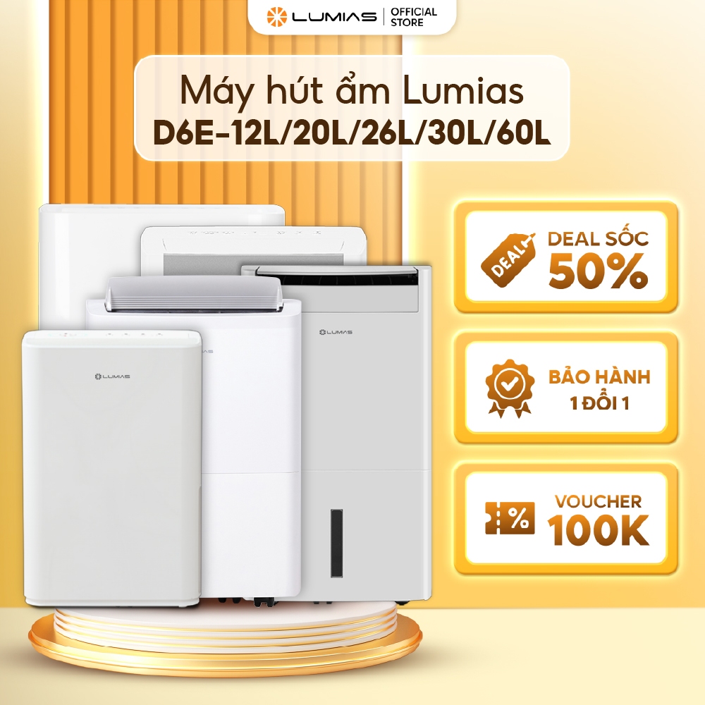Máy hút ẩm Lumias D6E-12L/ 20L/ 26L/30L/60L- Tự động dừng khi đầy nước - Bộ lọc ion bạc - Ứng dụng Mihome - BH 18 tháng