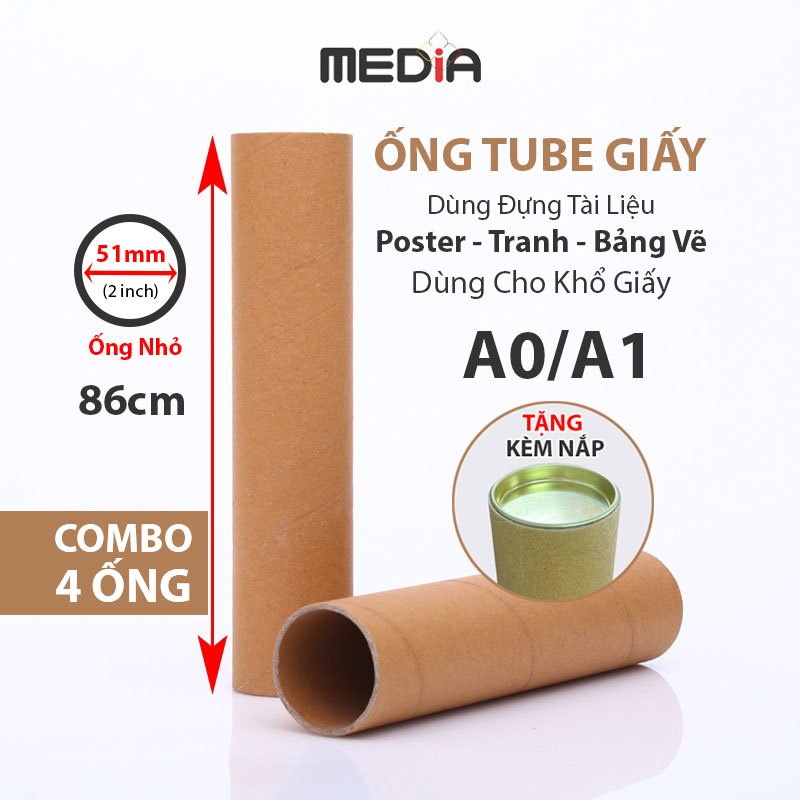 Ống Giấy Tube Dài 86cm Đựng Poster A0/A1 Ống Nhỏ Lỗ ø51mm (2 inch) Ống Tube Giấy Để Tranh Decal