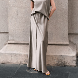 Chân váy lụa dài Omai thiết kế freesize dây rút - Mẹ bầu mặc được - BCV02