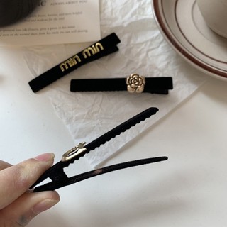 Combo Kẹp Tóc Mái Đen Phủ Nhung Đính Charm Xinh Xắn, Kẹp Tóc Mỏ Vịt Hoa Trà Phong Cách Tiểu Thư