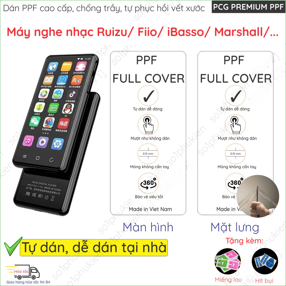 Dán PPF trong, nhám cho máy nghe nhạc hiệu Ruizu/ Fiio/ iBasso/ Marshall/ Sony/ Hiby theo yêu cầu (i