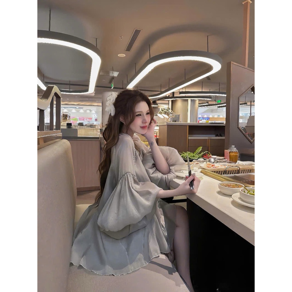 Set Áo Tơ Babydoll Tay Phồng Bí Form Giấu Quần Kèm Váy Ngắn Kieupham.shop | BigBuy360 - bigbuy360.vn