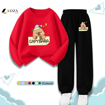 Bộ thu đông bé trai và bé gái Capybara - Bộ quần áo dài tay cho bé cân nặng từ 15-43kg - Loza Kids BW474